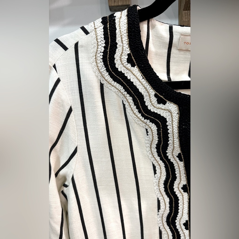 NWT Tory Burch Ivory Black Filipa Rayon Slub Stripe Tunic 4 - Picture 14 of 14